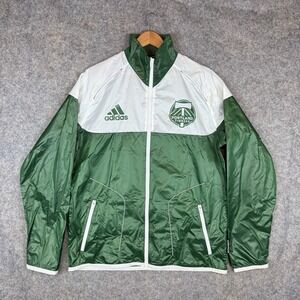 Adidas Portland Timbers Jacket Mens Large Green Windbreaker MLS Packable Zip Up